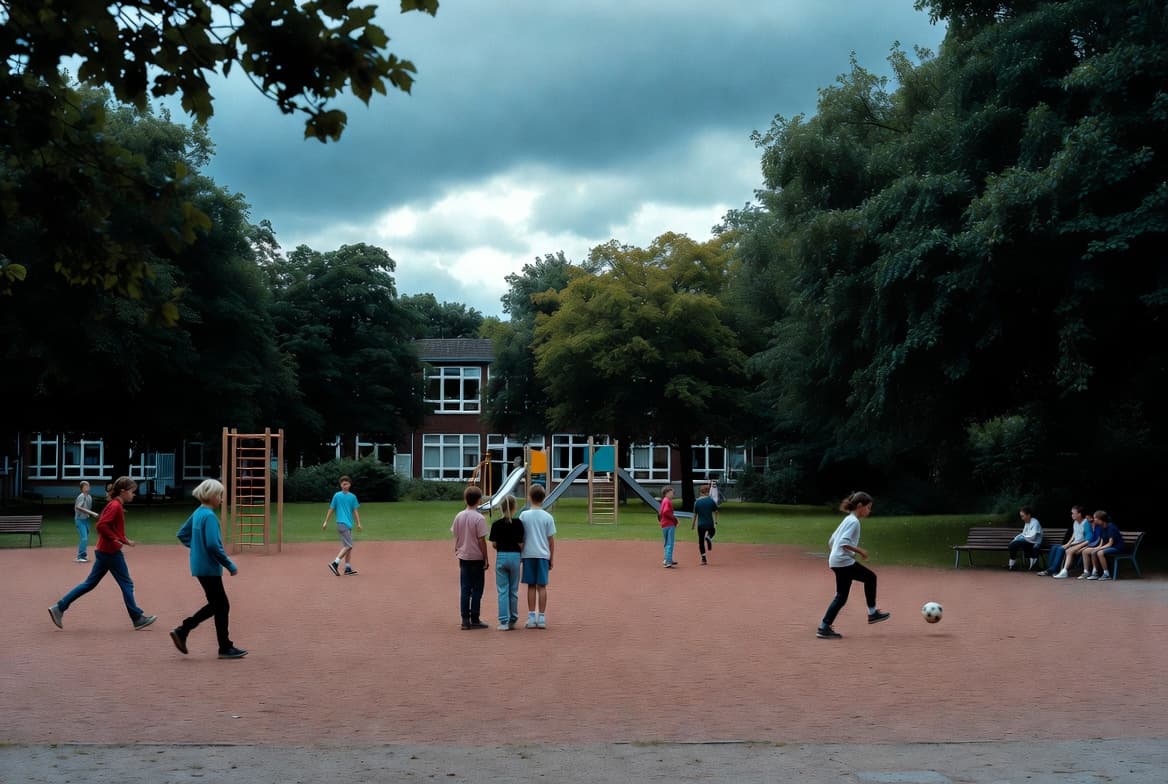 Children playing in a school playground with fresh air ventilation